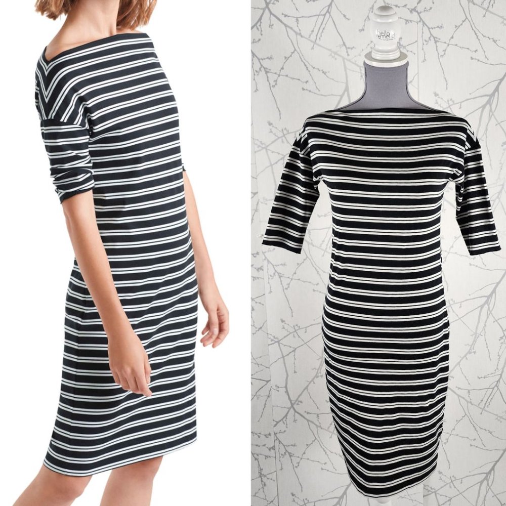Marc Cain Sport Navy Striped Boat Neck Midi Dress